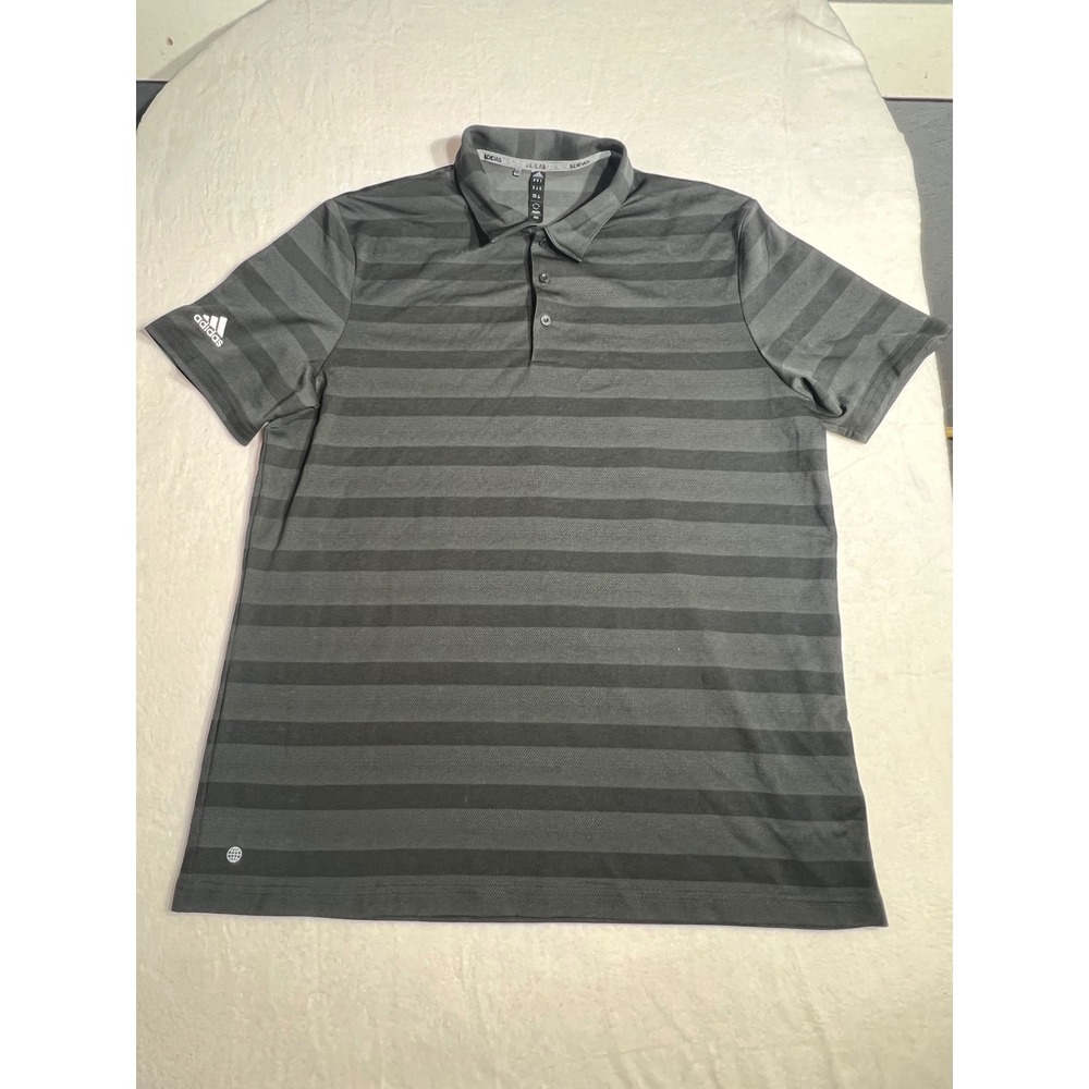 Adidas Mens XL Gray Black Striped Golf Polo Shirt Short Sleeve Recycled Mesh